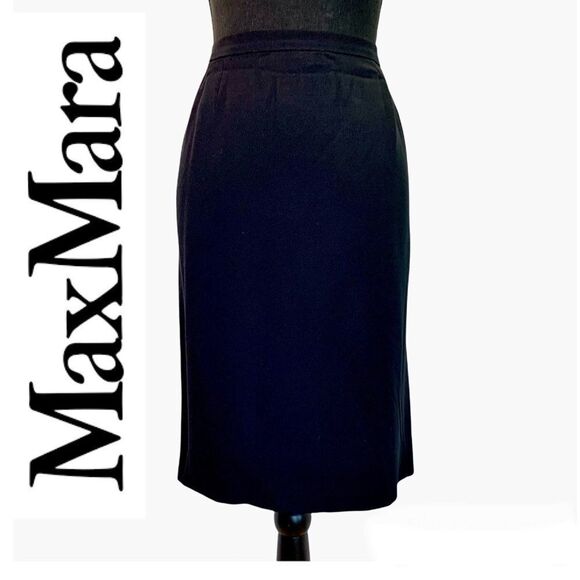 Maxmara Black wool zippered pencil skirt size 14 - Picture 1 of 7